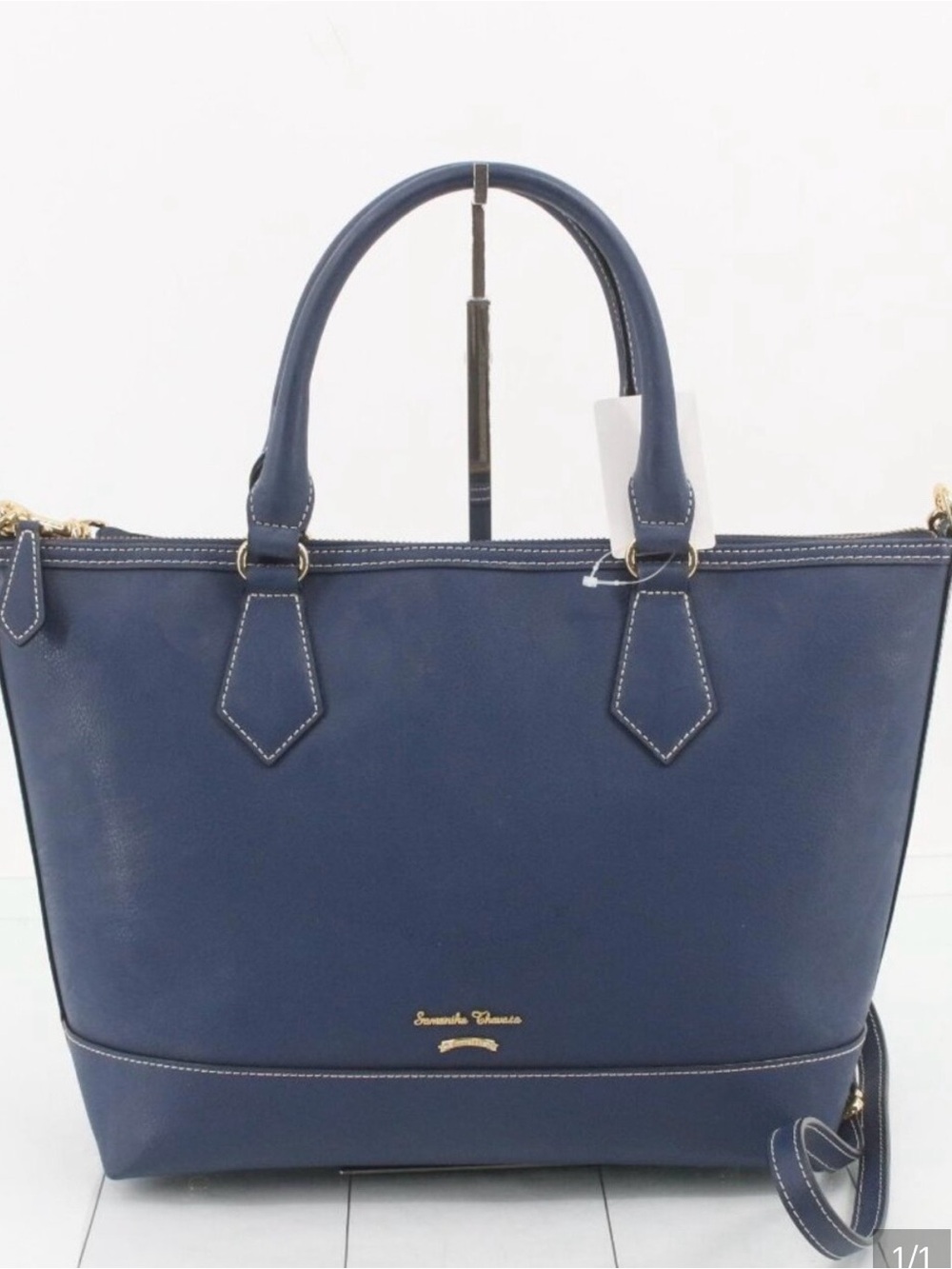 Samantha Thavasa Deep Blue Leather Tote with Gold Hardware